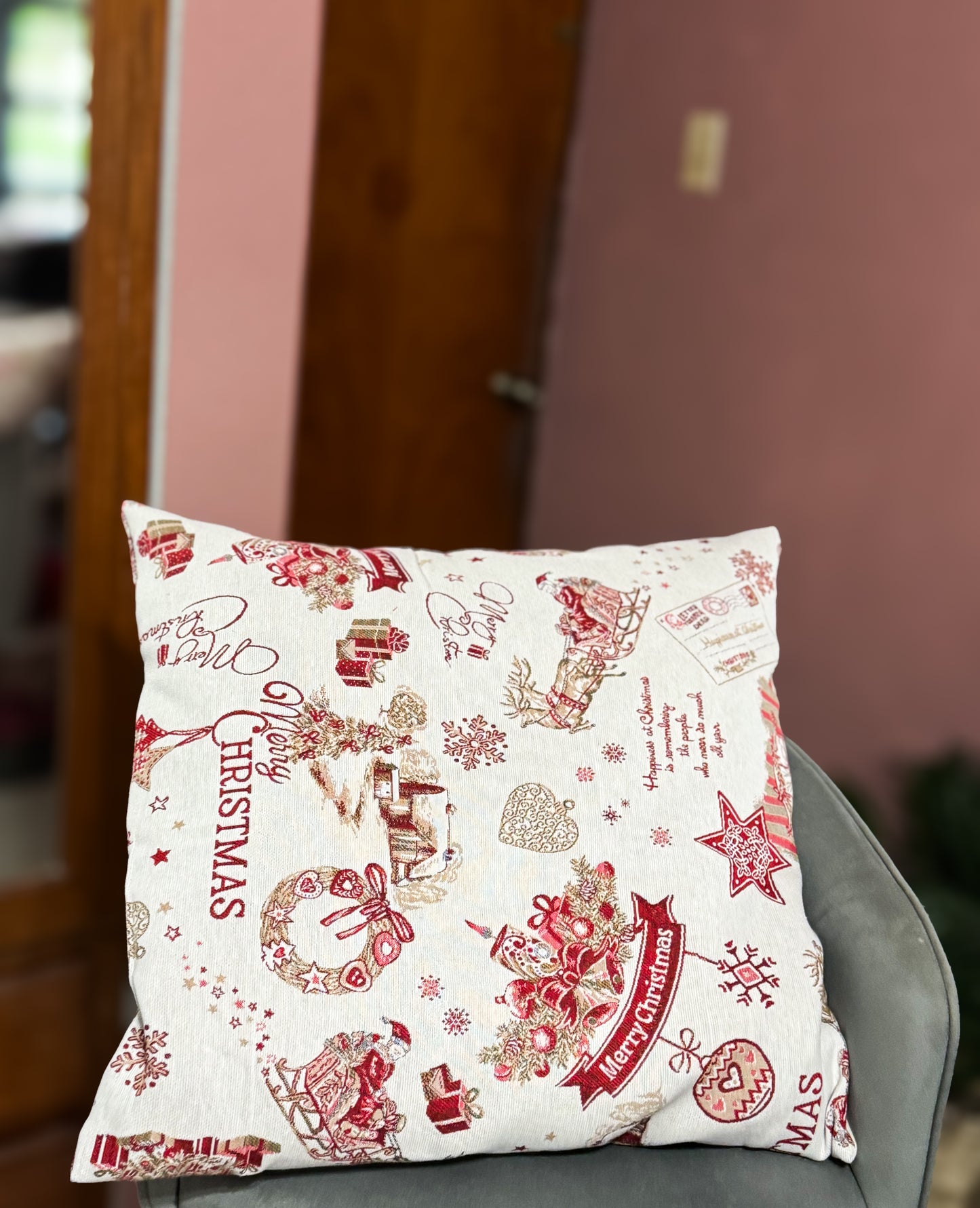 Funda para cojines con motivo de Navidad en lino Art Deco by Anteylas