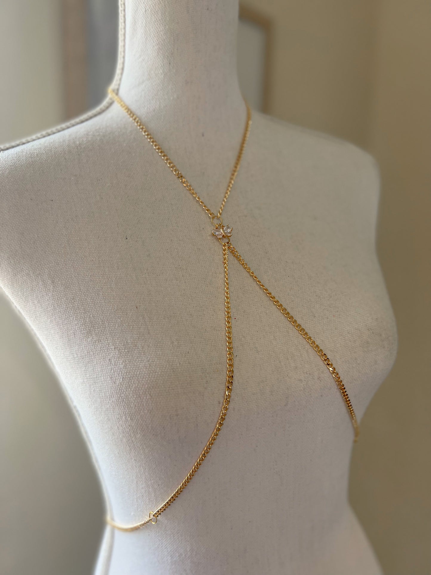 Psique Bra Chain Body Jewerly 18k gold, stainless steel zirconia