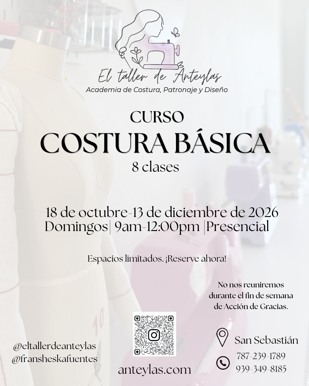 Curso de costura básica Grupo Domingo AM — Octubre 2026